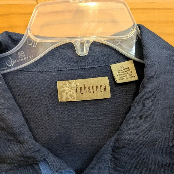 Cubavera Men's XL Shirt Striped Button Up Short Sleeve Camp Cuban Blue Linen - Picture 6 of 8